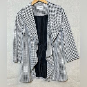 Calvin Klein Black & White Houndstooth Open Front Blazer Size 6